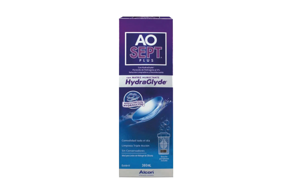 Solución Limpiadora de Peróxido de Hidrógeno Aosept Plus HydraGlyde 360ml con Estuche